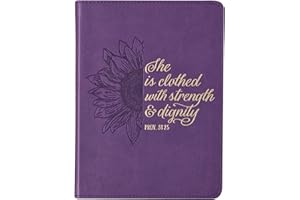 Christian Art Gifts Vegan Leather Small Journal Inspirational Scripture Women's Sunflower Notebook Strength & Dignity Bible Verse Proverbs 31:25, 240 Ruled Pages, Lavender Purple