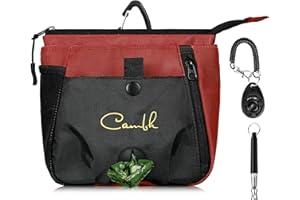 CAMBK Dog Treat Pouch Training Kit with Clicker for Dog Trainer, Puppy Treat Bag with Poop Bag Dispenser and Clip for Leash, Waist Belt Pouches, Dog Clickers and Silent Whistle for Pet Training (Ruby Red)