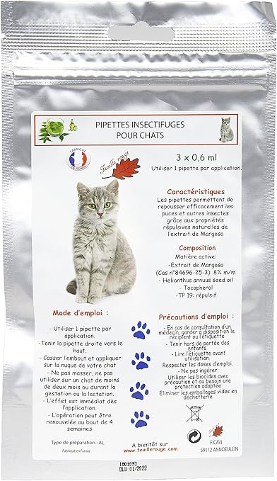 Feuille Rouge Pipettes Insectifuges Chats 3 0 6 Ml Amazon Fr Animalerie