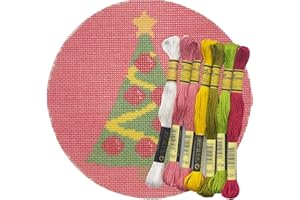 HOWIE'S NEEDLEPOINT Howie's Christmas Needlepoint Needlepoint Kits, 18CT Printed Embroidery Pattern Starter Kits, Stamped Patterns Canvas Kits(Christmas Tree-Red,5x5inch)