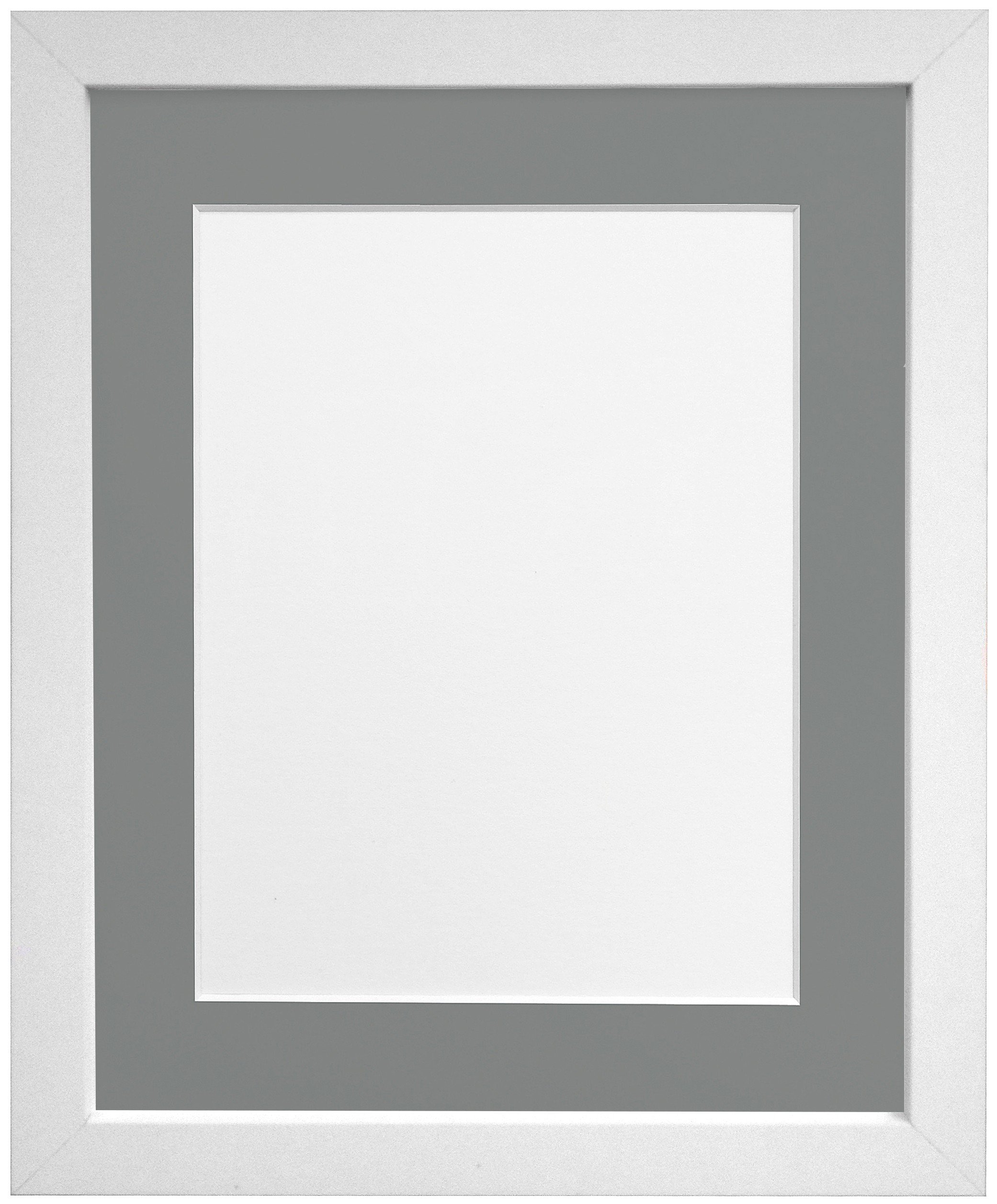 FRAMES BY POST 25mm White Picture Photo Frame with Dark Grey Mount 18" x 14" For Pic Size 14" x 11"