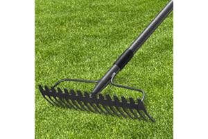 DIIG 63'' Bow Rake ，17 Tines Metal Head Rakes with Stainless Steel Handle，Heavy Duty Garden Rake for Loosening Soil Gathering Leaf Leveling Lawn Farming Land Management Yarn Thatch Rake