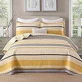 Homzard Quilt King Size - Cotton King Quilt Bedding Set, Yellow Black Gray King Size Comforter Set,Farmhouse Striped Bedspread King Size,Lightweight Bedding Home Decor 3 Piece
