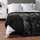 Pavilia Black Fluffy Bed Blanket, Queen Size, Fuzzy Plush Warm Large Blanket for Couch Sofa, Super Soft Thick Faux Fur Sherpa, Tie-Dye, 90x90