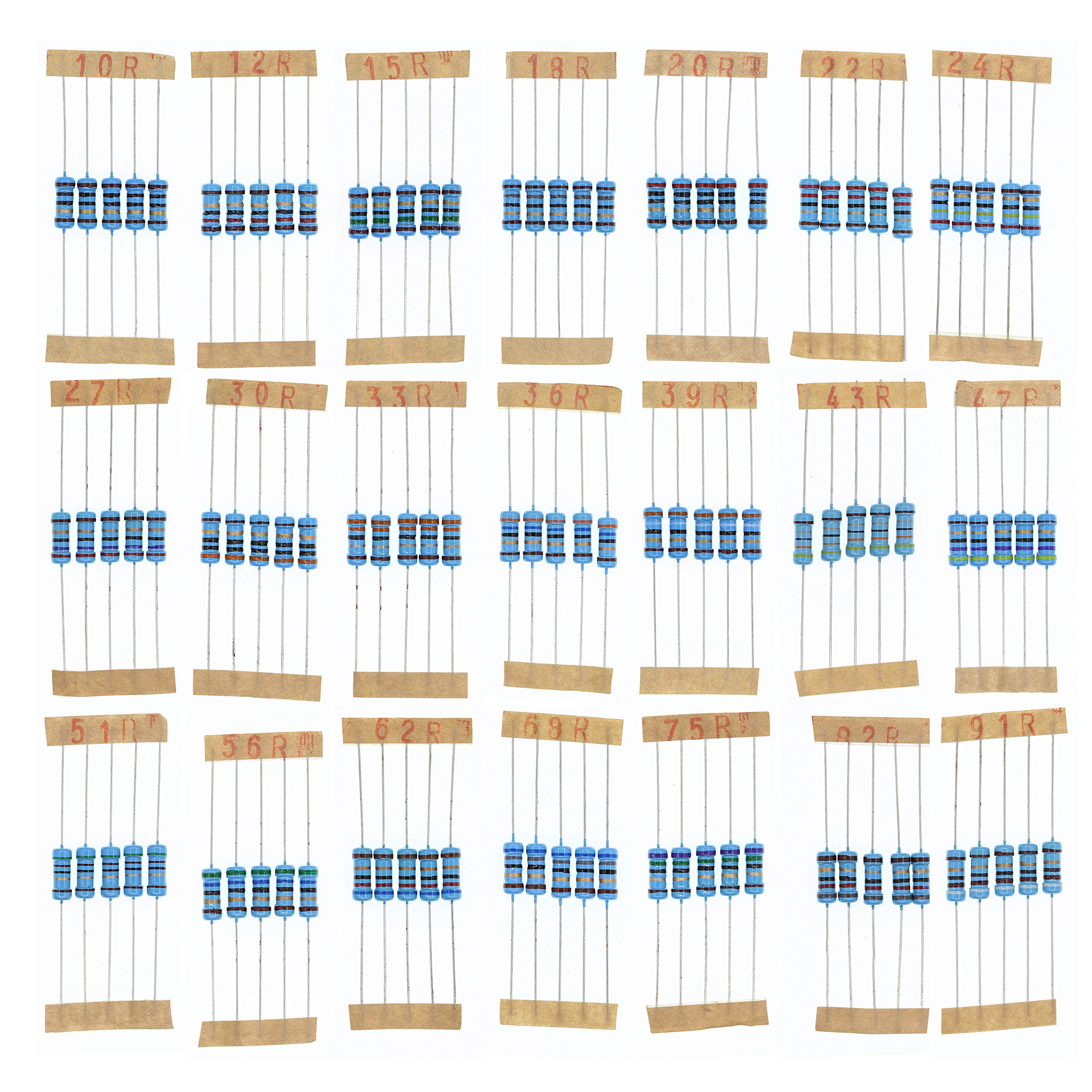 HUABAN 5PCS * 21 Values 1W 1 Watts 10 12 15 18 20 22 24 27 30 33 36 39 43 47 51 56 62 68 75 82 91 Ohm 1% Metal Film Resistor