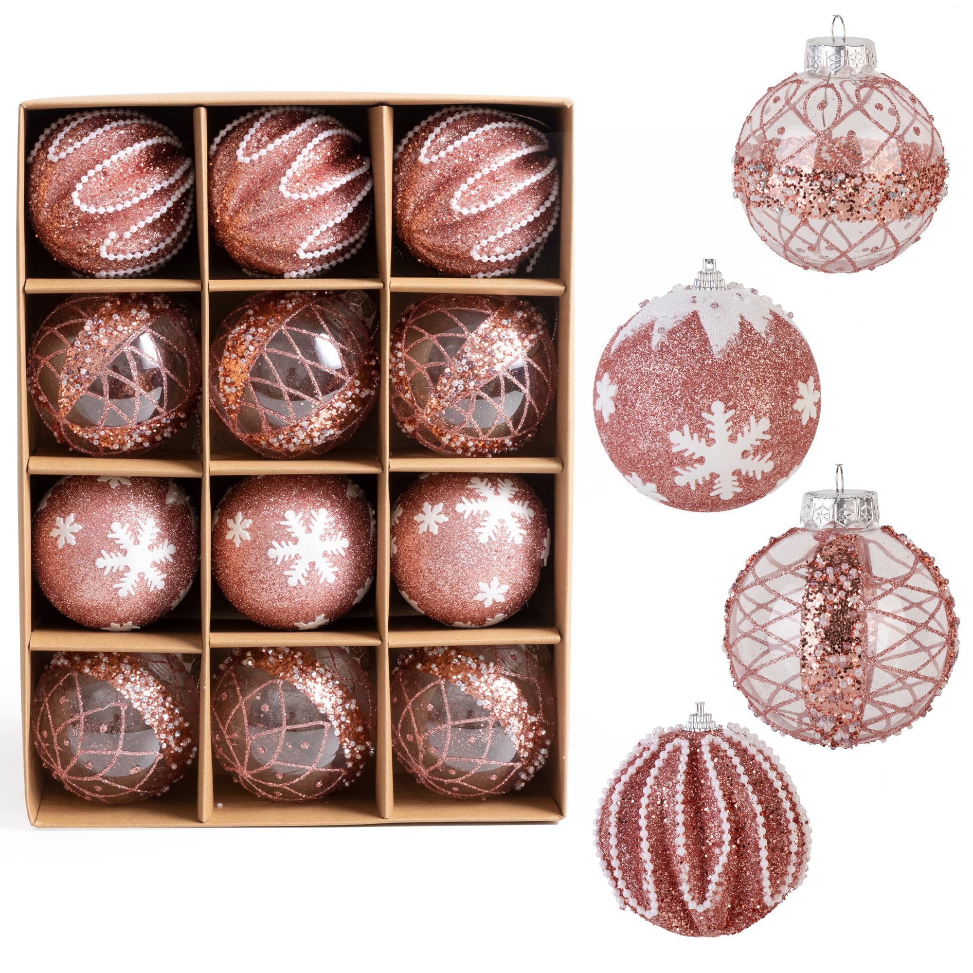 Photo 1 of 12 PCS Christmas Ornaments Set, 3.15-Inch Glitter Christmas Hanging Balls, Decorative Hanging Ornament Decorations, Xmas Shatterproof Plastic Balls for Holiday Party Wreath Garlands Trees, Watermelon