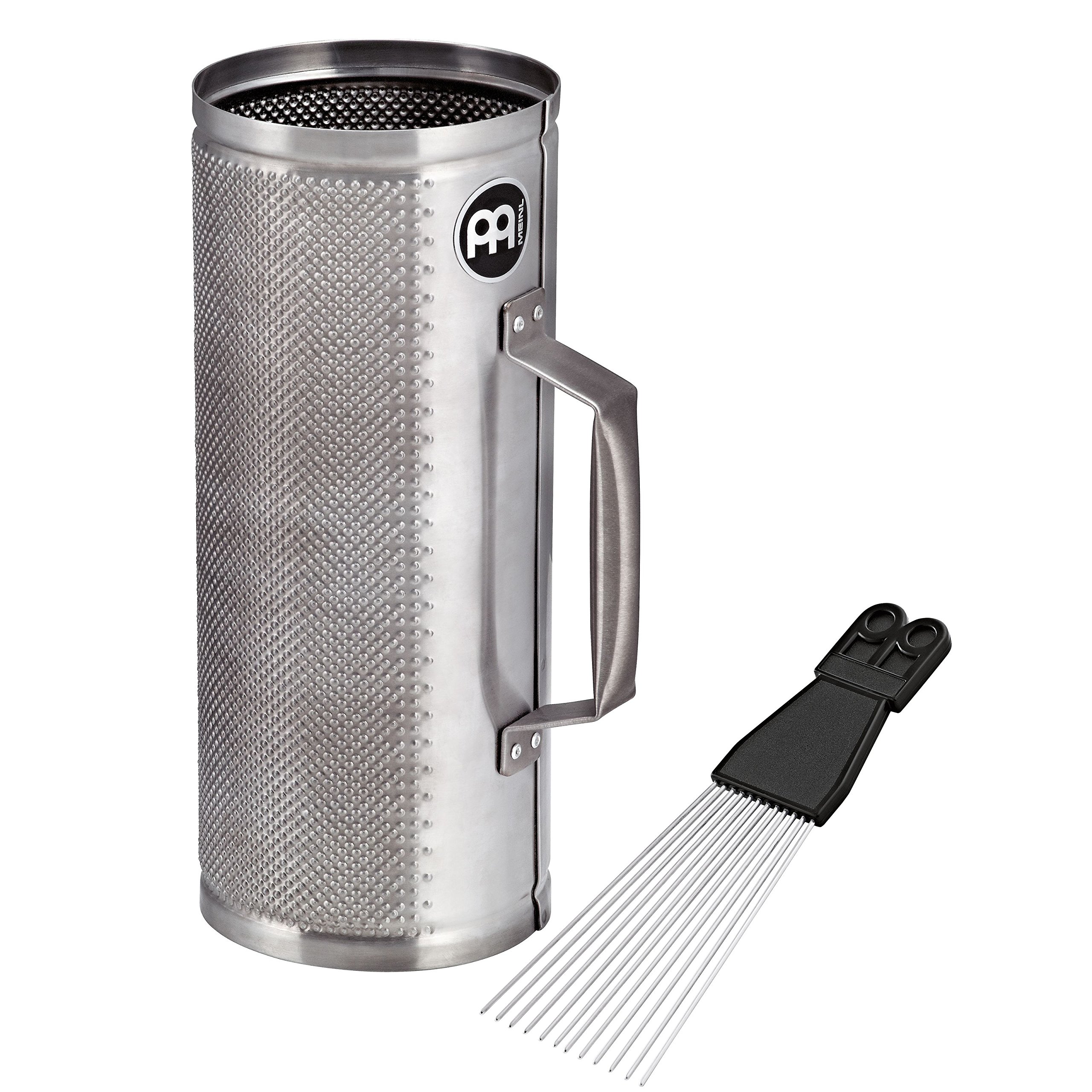 Meinl Percussion Merengue Güira Instrument - Large Hollow Scraper Instrument With Handle - Including Scraper - Steel, Silver (MGU1)