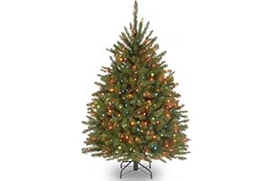 National Tree Company 4.5 ft Pre-Lit Dunhill Fir Artificial Christmas Tree, 450 Multicolor Lights, 763 Tips, Includes Stand, Green