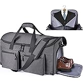 HILOMON Convertible Duffle Bags for Travel Carry On Suit Duffle Bags with Shoulder Strap 2 in 1 Hanging Garment Duffle Bag for Men Women (Grey)