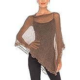 SHU-SHI Womens Sheer Poncho Shrug Lightweight Knit Ruffle Pullover Sweater Top