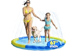 BELLOCHIDDO 67" Splash Pad Sprinkler - Thicken Non-Slip & Splash Water Play Mat for Kids and Dog, Durable Foldable Pool Summer Outdoor Backyard Toys Fun for Children, Toddlers, Boys, Girls