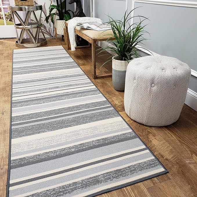 Amazon.com: Runner Rug 2x7 Gray Stripes Kitchen Rugs and mats | Rubber