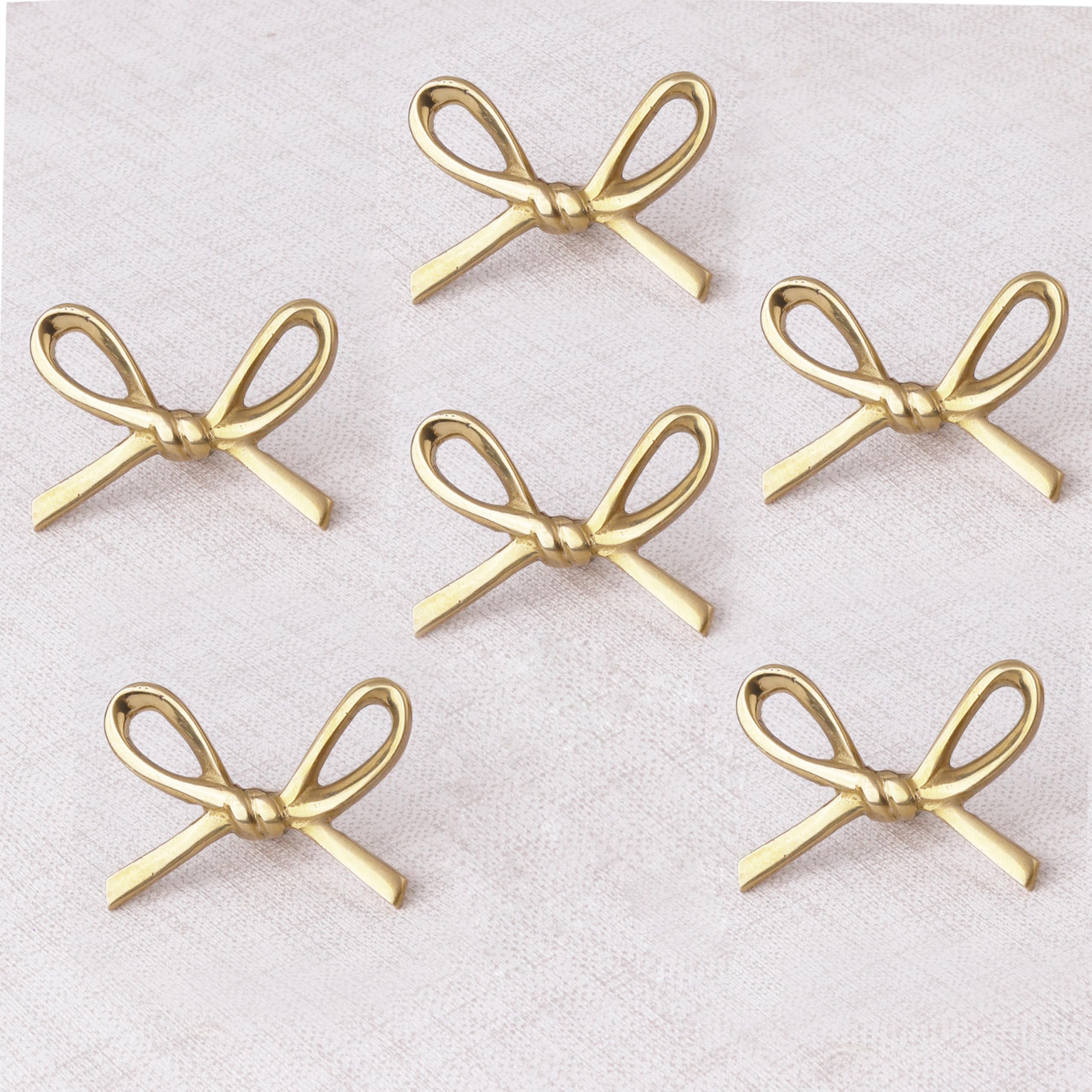 Photo 1 of Indian Shelf 6 Pieces Brass Gold Bow Drawer Knobs for Kitchen Cabinet Hardware Nursery Door Decorative Tie Kids Dresser Knobs Pulls Premium Vintage Knob