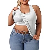 DAGGLOSA Plus Size Tank Tops for Women with Built in Bras,Sleeveless Camisole Casual Racerback Sports Curved Hem Shirts