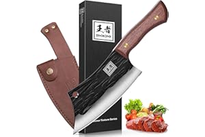 ENOKING Meat Cleaver Hand Forged Chef Knife High Carbon Steel Kitchen Butcher Knife with Full Tang Handle Leather Sheath Chop