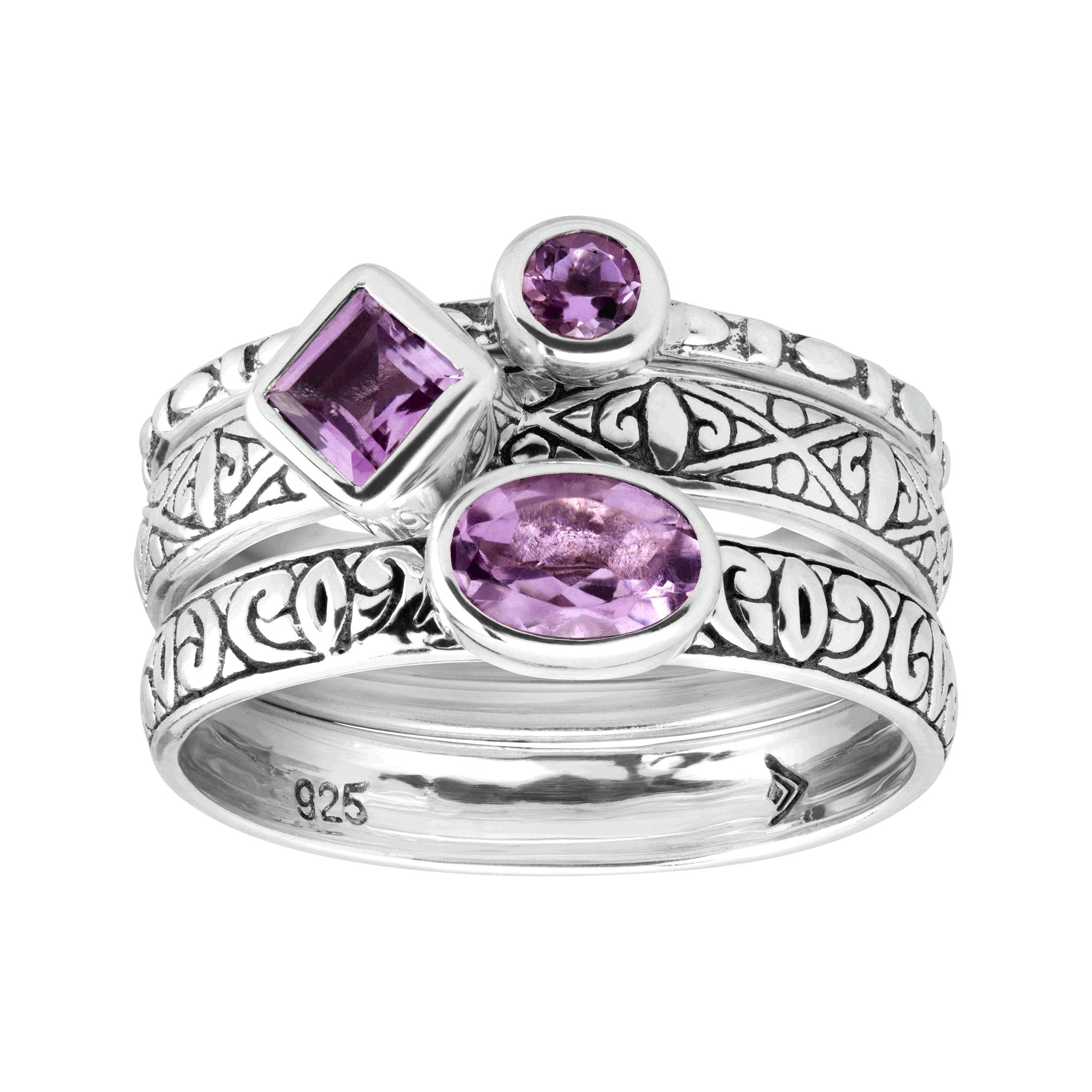'Maiden Voyage' Natural Amethyst Stacking Rings in Sterling Silver