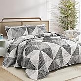 Dintszyayue Quilt Queen Size Grey, 3 Pieces Patchwork Bedspread Bedding for Queen Size Bed, Soft Lightweight Microfiber Geometric Coverlet Set for All Season Quilt with 2 Pillowcases