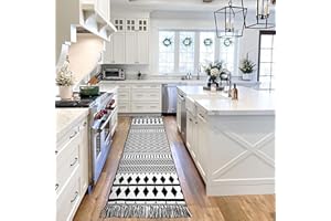 IOHOUZE Kitchen Hallway Runner Rug -2'x8' Boho Black White Entryway Runner Rugs for Halloween Decor/Fall Decor, Woven Indoor Outdoor Carpet Rugs, Washable Rag Rug for Bedroom