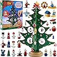 JOYIN Christmas 24 Days Countdown Advent Calendar with a Tabletop Wooden Christmas Tree and 28 Ornaments Snowman Santa Decorations for Boys, Girls and Kids Party Favors, Classroom Prizes, Xmas Gift