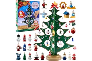 JOYIN Christmas 24 Days Countdown Advent Calendar with a Tabletop Wooden Christmas Tree and 28 Ornaments Snowman Santa Decora