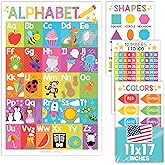 4 Alphabet, Map of United States, World Map, &amp; Solar System Posters | Laminated ABC Charts for Toddlers Wall Decor, Cactus Posters for Kindergarten, Prek Classroom or Homeschool 11x17