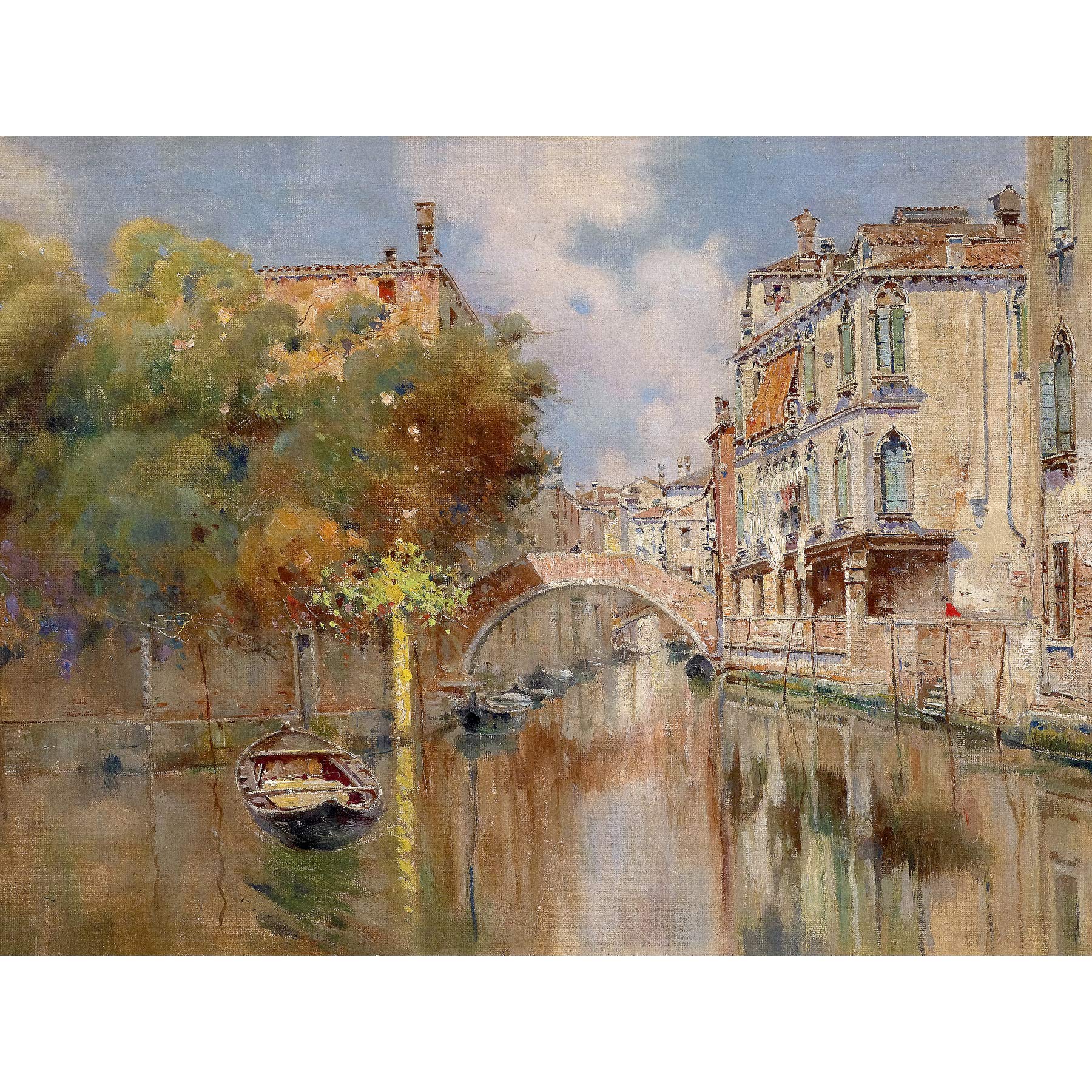 Artery8 Reyna Manescau View Canal Venice Bridge Painting Premium Wall Art Canvas Print 18X24 Inch