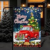 LED Lighted Christmas Garden Flag Weather-Proof 12 x 18 in Double Sided Xmas Yard Flag for Outside Double Sided Seasonal Garden Flags with Lights Waterproof Battery Box for Outdoor Holiday Decor