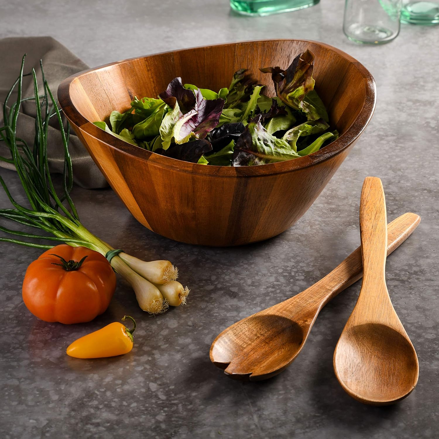 Gibson Home Sherwood 3-Piece Acacia Wood Salad Bowl Set: Kitchen & Dining