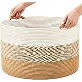 Artfeel Large Natural Woven Blanket Basket, 70L Boho Decorative Cotton Rope Basket for Blankets Pillows and Toddler Toy Stora
