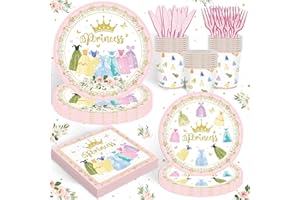 XUELIREN 120PCS Princess Birthday Party Supplies Princess Themed Birthday Party Decorations for Baby Girls Babyshower Sweet Fairytale Tableware Set Dessert Plates Napkins Cups Set for 20 Guests