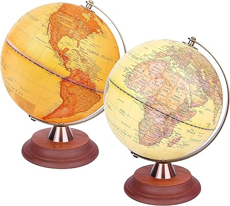 Exerz Globo Iluminado 20cm Globo Antiguo Soporte De Madera Mapa En Ingles Lampara Led Iluminada 2