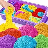 sikmcle Play Sand with Sensory Bin Toy for Kids, 8 lb of 7 Colored Bulk Magic Sand with Sandbox for Toddlers, Sensory Sand Kit for Boys and Girls Age 3-8 (Purple)