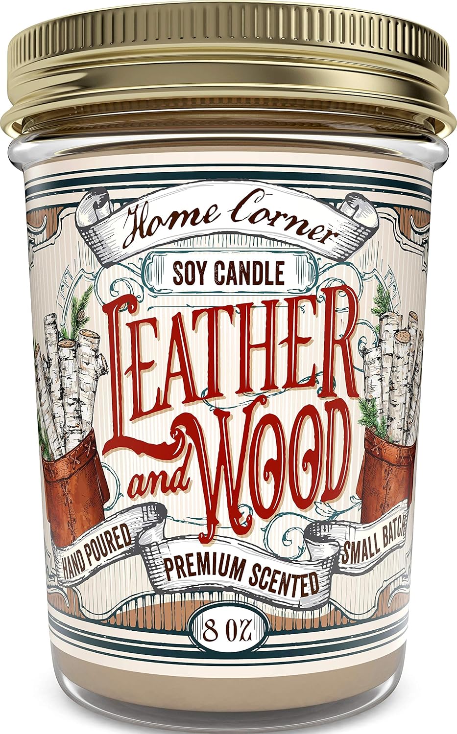 Home Corner Candles – Leather and Wood - Scented Soy Jar Candle - Great Gifts for Men and Home Décor - Hand Poured in The USA - Highly Scented & Long Lasting Burn Time - 8 oz: Home & Kitchen