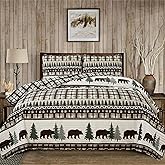Market & Place 3 Piece Reversible Quilt Set with Shams | All-Season Soft & Lightweight Bedspread | Rustic Lodge Cabin Printed Plaid Design | Cedar Creek Collection (Full/Queen, Chocolate/Green)