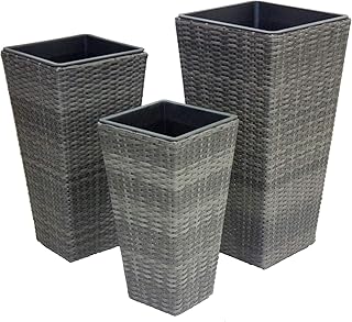 Viva Pflanztöpfe Rattan 3er Set Grau Pflanzkübel Pflanzenkuebel Blumentopf Blumenkübel Kunststoff