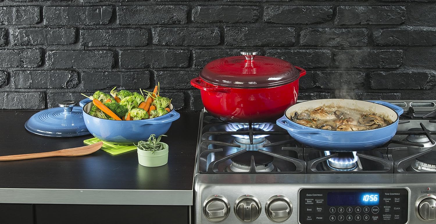 Lodge 5.68 litre / 6 quart Cast Iron/Porcelain Enamel Dutch Oven/Casserole Dish, Blue - Image 5