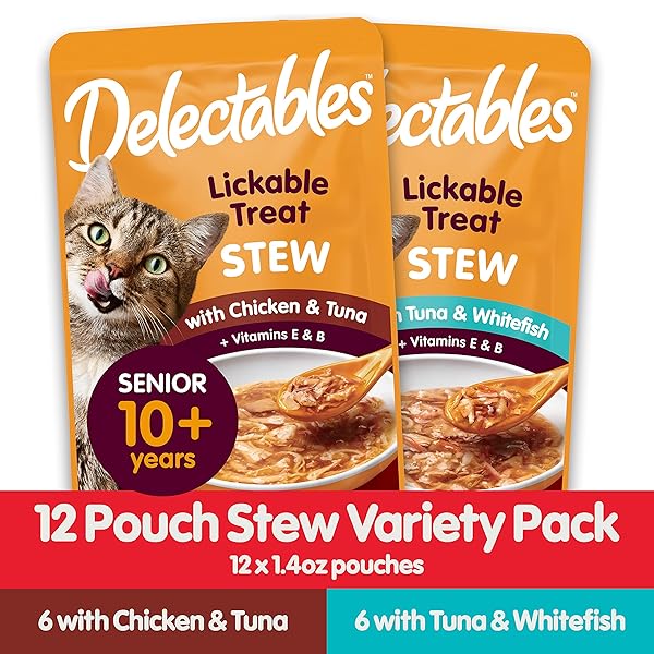 HARTZ DELECTABLES STEW SENIOR CAT TREAT VARIETY PACK, 12 COUNT