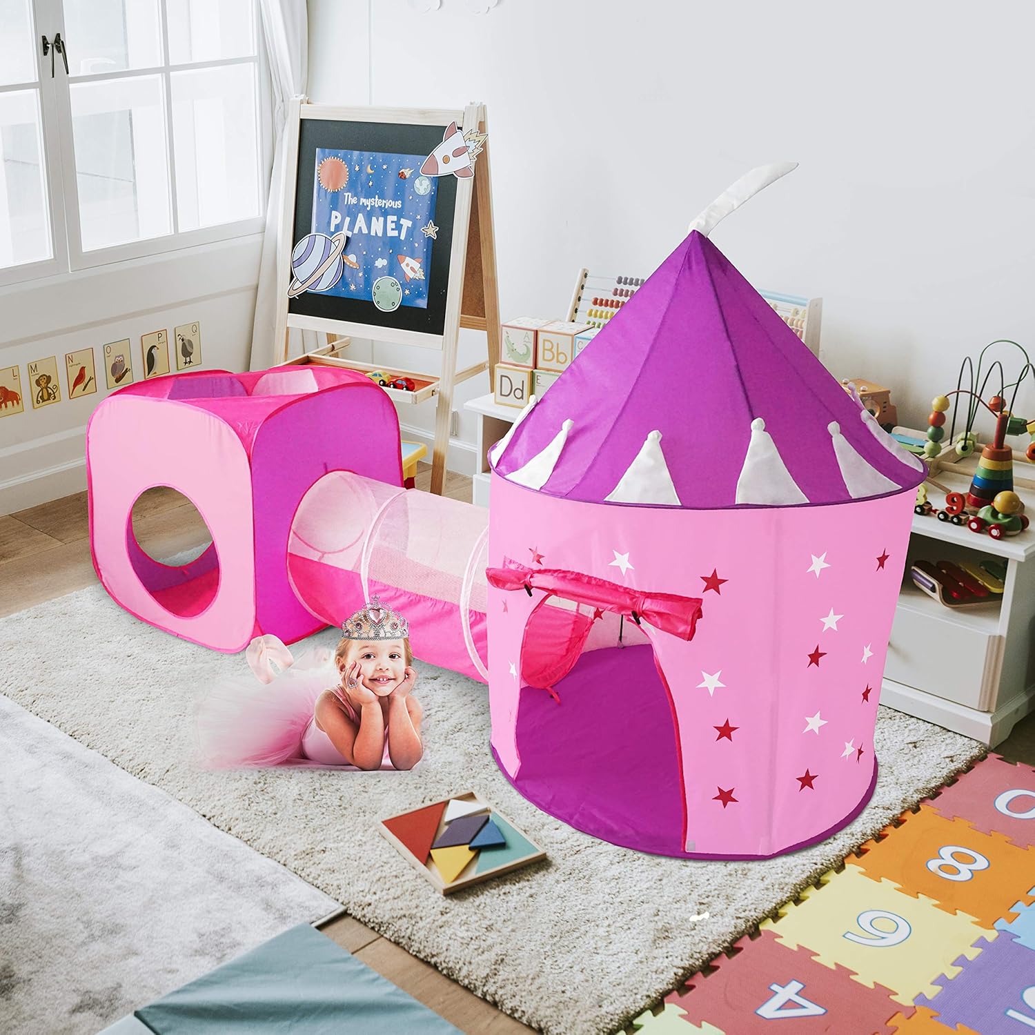 Hide N Side Princess Tent With Tunnel, Kids Castle Playhouse & Princess