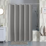 Shower Curtain 152x214cm Dark Grey with Metal Hooks Waffle Fabric view 2