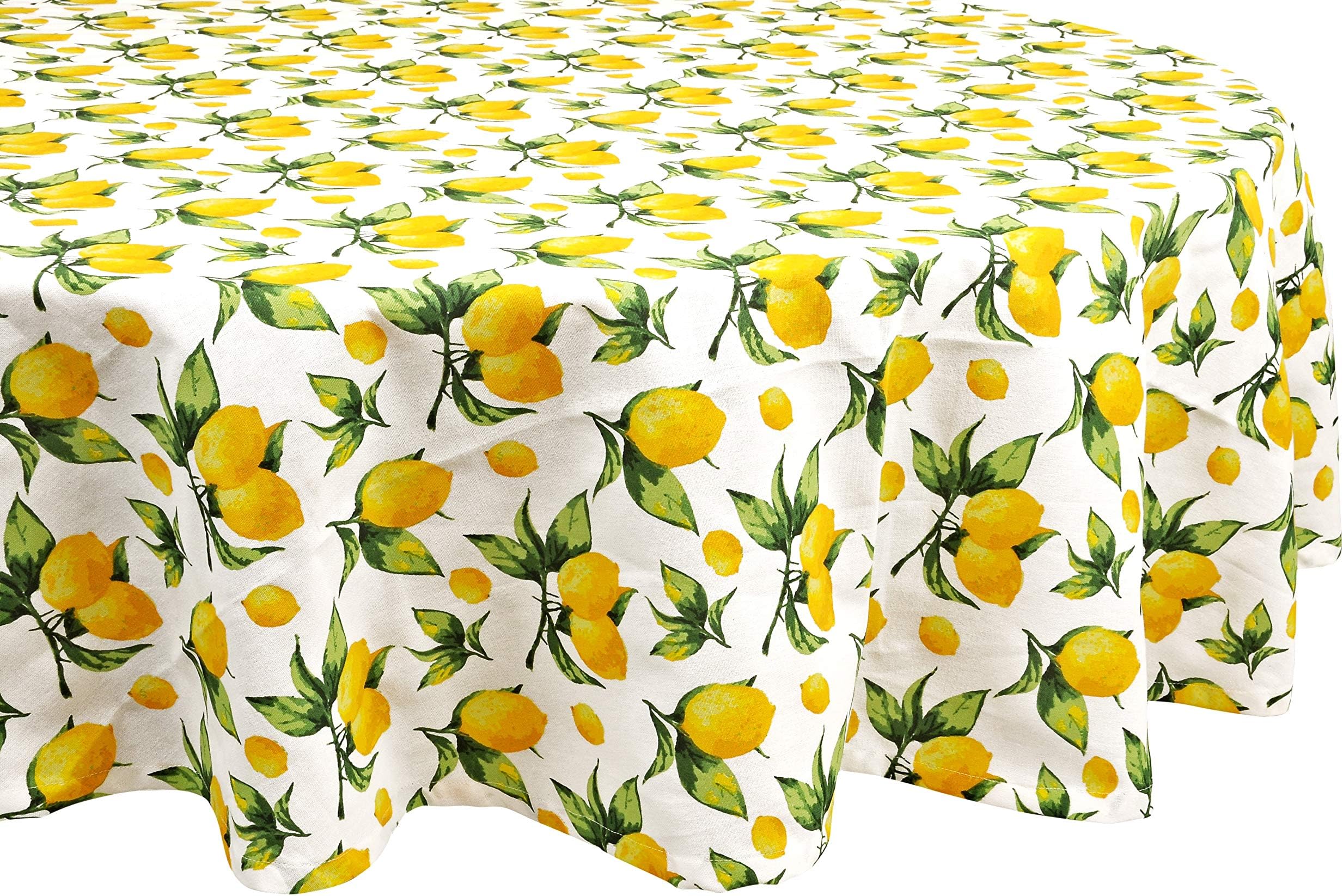 Yourtablecloth 100% Cotton Tablecloth –for Home, Restaurants, Cafés – Be it for Everyday Dinner, Picnic, Summer, Spring, Easter (Lemon, 70" Round)