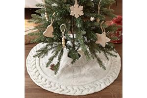 LimBridge Knitted Christmas Tree Skirt: 24 Inch Mini Cream Crochet Tree Skirt, Rustic Cable Knit Chunky Christmas Tree Decorations for Merry Christmas Home Décor Xmas Party Gifts