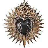 KH866 Sacred Hearts Gothic Wall Plaque – Vintage Catholic Ex Voto Prayer Box Antique Jesus Heart Resin Hanging Sculpture for Hotel Porch Entrance and Household Decor Indoor Outdoor (1Pcs, Black Gold)