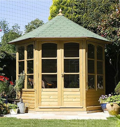 G C Harrogate Sechseckiges Gartenhaus Aus Holz 4mm Gehartetes Glas Masse H300 X 240 X 208 Cm Amazon De Garten