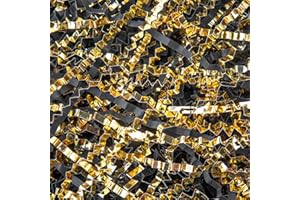 Caleihd 5.3oz Crinkle Cut Paper Shredded Paper for Gift Baskets Gift Boxes Filler, Wedding Birthday Christmas Easter Valentine’s Packing Wrapping Paper Gold&Black