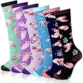 Fourluoo 6 Pairs Kids Socks Cute Axolotl Animals Novelty Crew Cotton Socks Casual Dress Set Gifts for Kids Boys and Girls