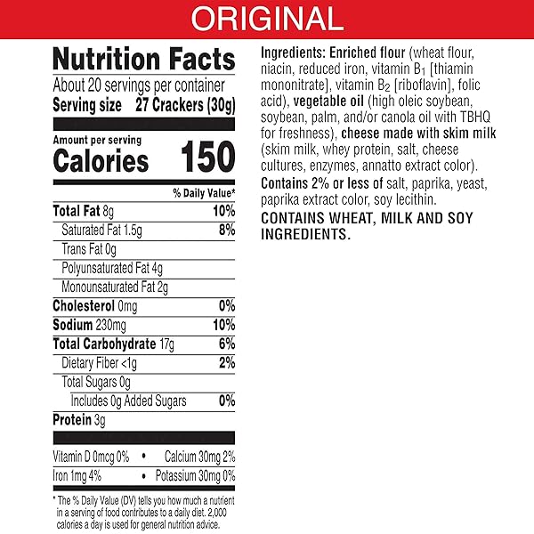 CHEEZ-IT BAKED SNACK CHEESE CRACKERS, ORIGINAL, FAMILY SIZE, 21 OZ BOX