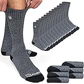 Bamboo Sports Premium Bamboo Rayon Crew Work Socks- Moisture Wicking, Odor Eliminating Heather Gray Socks for Men Size 13-15 - 6 Pair