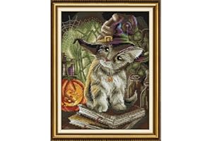 Svarog Stamped Cross Stitch Kits Beginners Full Range of Embroidery Patterns Starter Kits for Adult or Kids DIY Cross Stitches Needlepoint Kits 14CT-The Cat Wizard 9.84x12.6 inch
