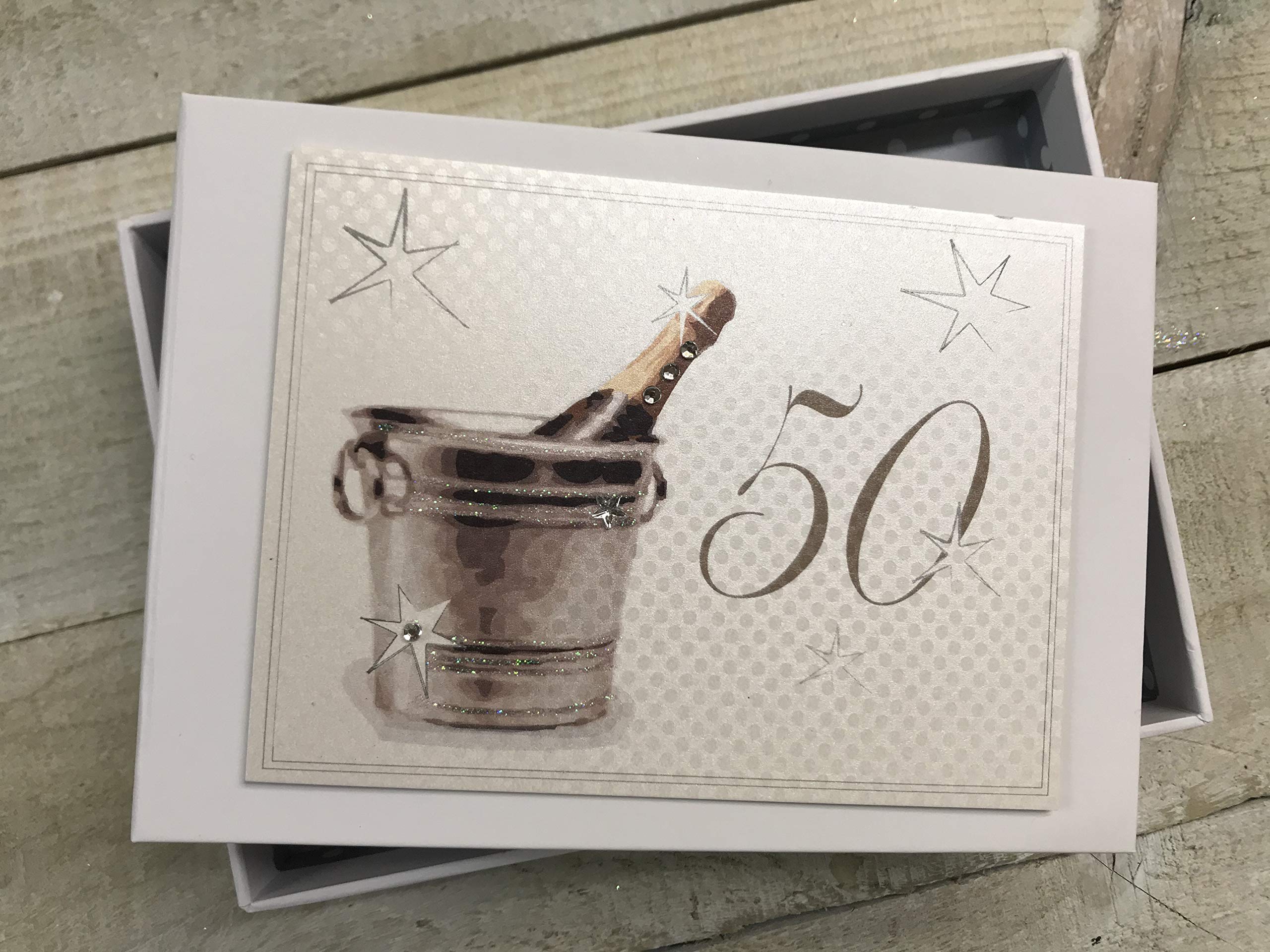 WHITE COTTON CARDS AC50T 50th Birthday, Mini Photo Album, Champagne Bucket White