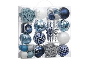 Valery Madelyn Christmas Ornaments Set, 70ct Navy Blue and Silver Shatterproof Christmas Tree Decorations Ball Ornaments Bulk, Winter Wonderland Hanging Ornaments for Xmas Trees Holiday Decor
